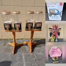 MaxSold Auction: This online auction features storage tubs, pressure washer, patio chairs, NIB bunk beds, NIB fog machine, wood carvings, pop-up snowman, hand tools, dehumidifier, electric fireplace insert, pet products, counter stools, silver jewelry, watch, action figures, art supplies, floor vases, air purifier, room divider, challenge coins, coins, video game console, and more!