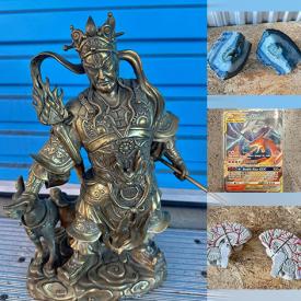 MaxSold Auction: This online auction features brass collectibles, art glass, wood carvings, decanters, polished agate stones, sports trading cards, Buddha figures, Pokémon cards, costume jewelry, hand tools, vinyl records, bikes, ski boots, and more!