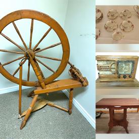 MaxSold Auction: This online auction features crocks, stoneware pitchers, vintage wash basin & pitcher, Depression glass, transferware, brass collectibles, vinyl records, tabletop hockey game, vintage tins & bottles, art glass, spinning wheel, vintage radio, oil lamp, mantel clock, steins, collector thimbles, desk, mini pool table, vintage toys, skateboards, vintage steamer trunks, costume jewelry, watches, vintage books, and more!