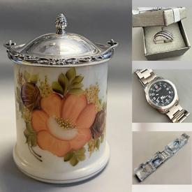 MaxSold Auction: This online auction features art pottery, vintage doll, biscuit jars, art glass, craft supplies, watches, silver, gold, & costume jewelry, snuff bottle, and more!