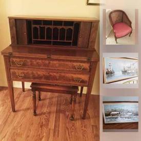 MaxSold Auction: This online auction features Antique Writing Desk, Pine and veneer Dresser, teacups and saucers, Enoch Wedgwood china, Norman Rockwell plates, Collector Spoons and much more!