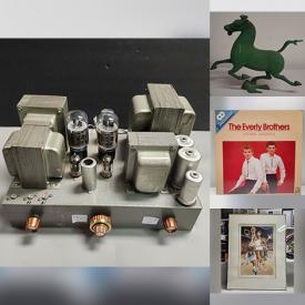 MaxSold Auction: This online auction features neon sign, NIB sconce lights, sports trading cards, die-cast collectibles, violins, jersey, vintage medical instruments, stone sculptures, Fat Lava vase, Stan Glazar watercolors, turntables, CFL football helmet lamps, vinyl records, guitar, and more!