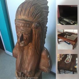 MaxSold Auction: This online auction features FURNITURE: Dining, living, patio, bedroom. ART: Original. Sony Bravia Flatscreen. VINTAGE: Carved wooden Native American bust. COLLECTIBLE: Knowels, Royal Worchester and more plates and much more!