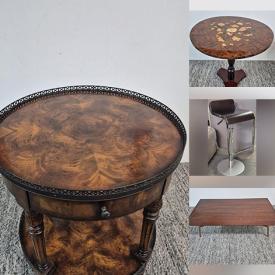 MaxSold Auction: This Commercial Liquidation online auction features NIB accent chairs, NIB bar stools, marble top tables, floor model lamps, display cabinet, NIB dining chairs, vintage steamer trunk, glass accent table, vintage teak table, antique piano stool, island bar, and more!