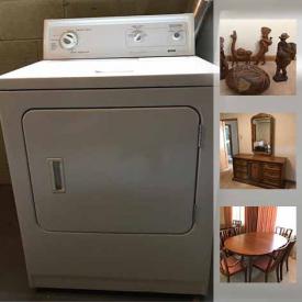 MaxSold Auction: This online auction features Kenmore washer, Kenmore dryer, solid wood dining table and chairs, entertainment wall unit, framed prints, loveseat, curtains, and much more!