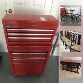 MaxSold Auction: This online auction features FURNITURE: Gibbard dining room suite consisting of a dining table, six chairs and a buffet/hutch combo; Vilas drop leaf end tables, desk and rocker; Strathroy roll top desk. Electro Chord Bass II organ and bench. Tempo Evolve treadmill. Precision mountain bike. TOOLS: Hand, power, hardware, Master Mechanic rolling tool chest. Toro power shovel. Salton electric tea cart. Pulliser reclining electric chair. COLLECTIBLE: Figurines including Beswick and Hummel; cookie jars. Canon camera equipment. Silver plate. Crystal and much more!