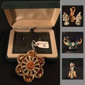 MaxSold Auction: This online auction features Vintage D'orlan brooch and earrings, Two Pendelfin figurines, Vintage coffee mill, Wedgwood creamer, Cloisonne teapot, Art glass vase, Vintage grinder, Cloisonne container, Sanyo stereo system, Home fragrance lamp and much more!