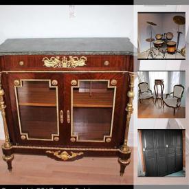 MaxSold Auction: This online auction features FURNITURE: Vintage - inlaid/leather top desk and cabinets , two twin maple canopy beds, chairs and plant stand, dining table. Dark Blue leather theatre seating by Palliser; modern sofa and chairs; office; wall unit; marble dining table and 8 chairs; 6 counter-height stools. DECOR: Custom window treatments; area rugs. ART: Original acrylic limited edition 13/750 by Gabriel Scott. MUSICAL INSTRUMENTS: Fame Hondo quitar; child's trumpet; Equip keyboard; full drum set. ELECTRONICS: Includes a radio control airplane; gaming devices; photo studio equipment. Ladies mink stole. COLLECTIBLE: Dolls. Sporting goods. Power tools/Home Improvement/Renovation supplies and much more!