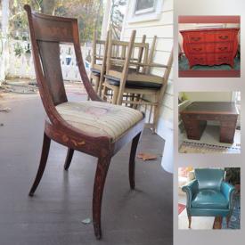 MaxSold Auction: This online auction features Brass Coal Bin, Colonial Co. leather mahogany club chair, mahogany Chippendale style chairs, Coalport Plates, Copeland Spode China, Late George III mahogany desk, Breakfast At Tiffany's Poster, Marble Lamp, Reclaimed Wine Barrel, Brass Fireplace Fender, Thorens Music Box, Hand Woven Oriental Rug, Gabbeh Rug, Early American Mirror, Sentry Safe, Regency mahogany pedestal desk, and much more!