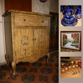 MaxSold Auction: This online auction features an oak china cabinet, wood furniture, original art, Italian art glass,Ukrainian tea set and pottery, Russian pottery and folkart, crystal and much more!