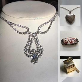 MaxSold Auction: This online auction features jewelry such as many sterling, gold and gemstone necklaces, earrings, pendants, rings, pins, lockets, cuff links, hat pins, brooches and much more!