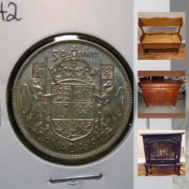 MaxSold Auction: This online auction features lots of collectible silver, paper and proof set coins, hockey cards, Casio keyboard, chest freezer, lumber, fireplace heaters, jewelry, framed artwork and prints, highboy dresser, toys, and so much more!