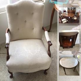 MaxSold Auction: This downsizing online auction features Antique Upholstered Arm Chair, Antique Table Base With Marble Top, Lane Cedar Chest, LazyBoy Loveseat Sleeper Sofa, Thomasville Dining Table, Oxford Mah. Antique Oval Mirror, Ethan Allen Computer Desk, Disney Dolls, Royal Doulton Toby Mugs, Lalique vase, and much more!