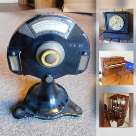 MaxSold Auction: This online auction features an ANTIQUE mantel clock. VINTAGE: ASE scale; Silver Marshall tube radio/record player. FURNITURE: Knechtel Furniture mahogany end tables; Dining table, six chairs and china cabinet; Andrew Malcom Furniture dresser with mirror, vanity and chair. CHINA: 12 Victoria, Austria demitasse sets; assorted Morimura and Nippon, Japan; assorted Bavaria; Copeland Spode "Rose Briar" dish set. GLASS/CRYSTAL: Cut/pressed decanters, bowls, and pitchers. COLLECTIBLE: Aynsley china flora; '76 Olympic coin; LP's. ELECTRONICS. Camera's and accessories. HAND TOOLS/POWER TOOLS/HARDWARE and much more!