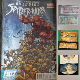 MaxSold Auction: This online auction features COLLECTIBLES: Thousands of comic books; currency and coins; sterling souvenir spoons and jewelry; evening bags; plates; vintage fabric dye in boxes and bottles. Plated cutlery and much more!