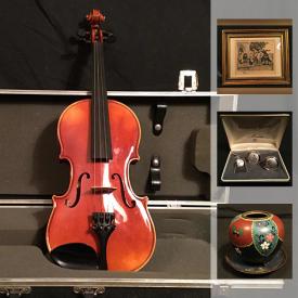 MaxSold Auction: This online auction features a violin, necklaces, costume jewelry, chess set, figurines, coin boxes, books, tools, audio system, toys, decor, ceramics, and much more!