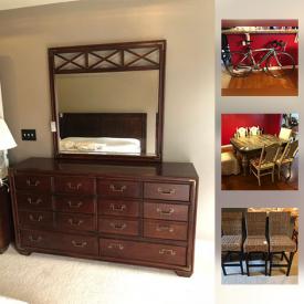 MaxSold Auction: This online auction features La-Z-Boy Chaise With Throw Pillows, Bianchi Bicycle, Wood Night Stand, King Bed Frame, Wooden Cabinet, Vintage Domestic Sewing Machine, Wicker Like Bar Stools, Framed & signed arts, Dining table & chairs and much more!