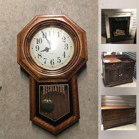 MaxSold Auction: This online auction features many pieces of wooden furniture, some vintage, a fireplace mantle with logs and brass andirons and much more!