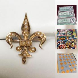 MaxSold Auction: This online auction features currency, coins, sports cards, comics, gold and silver jewelry; antique/vintage books, stamps, sterling silver serving pieces and more!