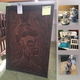 MaxSold Auction: This online auction features decor, glassware, china, wall art, sewing machine, faux plants, stuffed toys, art supplies, microwave oven, DVDs, VHS tapes, and much more!