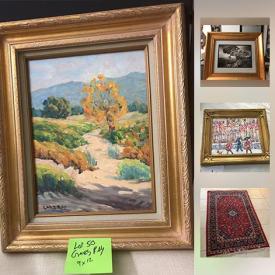 MaxSold Auction: This online auction features a TV, lamps, paintings, rugs, printer, tool box, shelving units, travel bags, books, scuba equipment, cameras, figurines, holiday lights, and much more!