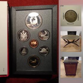 MaxSold Auction: This online auction includes collectibles such as 1918 Canadian silver quarter, 1988 Canadian double dollar proof set, trading cards, and Elvis collection, furniture such as solid wood chairs, vintage large brass serving tray, and vintage nightstand, jewelry, Nintendo and PS3 games, hand tools, and much more!