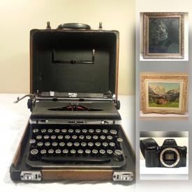 MaxSold Auction: This online auction features antique Underwood typewriter, African sculpture, Antique Egyptian Framed Tapestry, Antique Chinese Drum Box, oil lamps, teacups and saucers, Stereoscope Pictures Cards, cameras, Antique Double Inkwell, Sterling silver belt buckle, and much more!