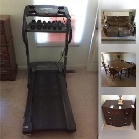 MaxSold Auction: This online auction features end table, love seat, Sony Digital Audio Visual Control Center, TV, TV cabinet, dining room cabinet, Upholstered Ottoman, Pro Form Treadmill, Cindy Crawford Home Dresser, mirror and more!