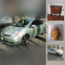 MaxSold Auction: This MaxSold New York Moving online auction featured a 2009 Toyota Prius hatchback 4 door hybrid. ANTIQUES: Victorian bed, settee, desk and accent table; silver plate. STERLING SILVER: Serving pieces and jewelry. ART: Vintage horse prints by French artist Leon Danchin, Paris, 'La Jolla' by artist Betsy Sauder, small French prints under convex glass. CHINA: Limoges gravy boat, Wedgwood dish set, Tiffany Minton Art Deco plate. COLLECTIBLE: Rare and first edition books including William Packard books and unpublished work; large collection American Girl clothes and accessories; Barbie; Breyer.; Le Creuset corn pot. VINTAGE: Royal and Corona typewriters; Art Deco clock, vases and wall sconces; Foo Dog lamps; enamel top kitchen table.