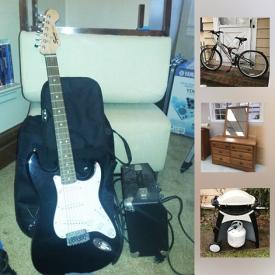 MaxSold Auction: This online auction features Bowling Balls, Fender Electric Guitar, Yamaha Digital Drum Kit, Meade Telescope, Match Box Hot Wheels, IKEA Pine Storage Table, Logitech speakers Z320, Samsung 32 inch flats screen TV, Ethan Allen console table, AlphaLine TV stand, Area Rug, Weber Propane Grill, and much more!