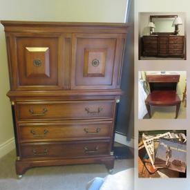 MaxSold Auction: This online auction features FURNITURE: Bedroom - including a Malcom suite; solid wood bookcases; living room - including Beaucraft end tables; dining; office; vintage end tables. GE upright freezer. CHINA: Hammersley "Victoria Violets" demitasse set; teacup sets. COLLECTIBLE: Large collection of Blue Mountain Pottery; Pyrex vinyl and much more!