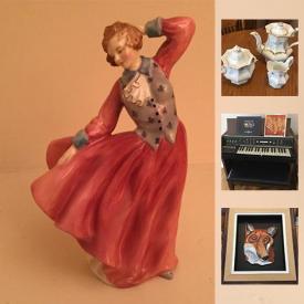 MaxSold Auction: This online auction features Coalport Figurines, Wooden Salad Bowl Set, Royal Doulton "Cleaners" Creamer, Hammond Organ, Half Moon Tables, Antique Ironstone Coffee Set, Vintage Plymouth hub cap, Limoges plate, Royal Doulton Figurines and much more!