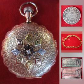 MaxSold Auction: This online auction features coins, currency and an Elgin 1897 Art Nouveau 14 K solid gold pocket watch and much more!