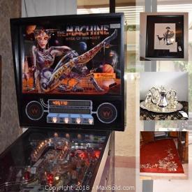 MaxSold Auction: This MaxSold California downsizing online auction features lots of Asian decor and vases, china dishware, antique and costume jewelry, blue and white china and decor, Batik painting, ginger jars, bronze statuettes and decor, pinball machine and much more!