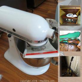 MaxSold Auction: This online auction features a Kitchen Aid Artisan mixer, Kuraidori induction portable range unit, small appliances, Oneida flatware, vintage sewing machines, Kirby vacuum, Electrolux floor buffer, original art, decor, collector plates, watches, acoustic guitar, violin, exercise equipment, Ultramatic adjustable bed, Airgo folding wheelchair, walkers, audio and video electronics, cameras, patio furniture, aluminium ladders, hand and power tools, lawn care tools and much more!