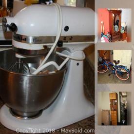 MaxSold Auction: This online auction features a KitchenAid Classic mixer with accessories, LeCreuset rondeau, small appliances, Charbroil smoker, Klaussner sofa, Flexsteel leather recliner, sleigh beds, area rug, cheval jewelry cabinet/mirror, Dyson Max stick vacuum, Bissell carpet steamer, cooking and crafting books, Asian decor, Kent Margaritaville bicycle, Tascam Digital Portastudio and much more!