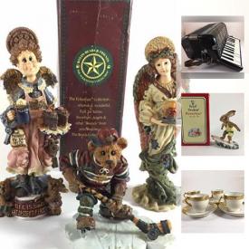 MaxSold Auction: This online auction features ANTIQUE: Nursery scale; razors; Victorian folding chair. COLLECTIBLE: Oil lamps; salt and pepper shakers; assorted glass and china Wedgwood Jasper ware; Beatles; Barbies; Sarah Cavendar purse; Goebal, Lomonov, Dresden, Napco, Royal Doulton Bunnykins figurines; Shirley Temple doll; Boyd's Bears. GLASS/CRYSTAL: Vintage Fenton glass lamp; Murano glass flowers; crystal sherbet glasses; Mat Jonasson art glass. CHINA: Royal Doulton Toby jugs as well as occupied Japan; Royal Chelsea "Golden Rose" tea set; Antique Royal Doulton "Kingsware" sugar bowl and "Bunnykins" dishes; Myott "The Hunter"; Limoges tea cup and demitasse; Antique Minton and more! VINTAGE: Flatware; bar ware; Italian accordion; kitchen; wooden crates. Silver plate. Stubben saddle and much more!