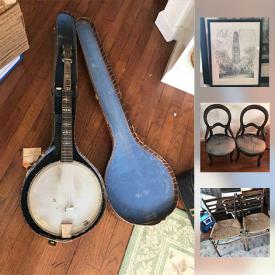 MaxSold Auction: This online auction includes Hudson Bay wool blankets, signed watercolor paintings, antique mahogany gaming table, vintage suitcases, musical instruments, collectible dolls, silverplate serving ware, Barcelona replica chair, skis and ski poles, baby walker, and much more!