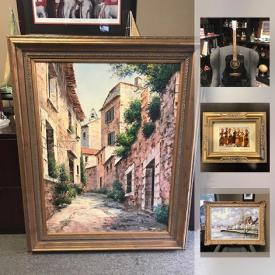 MaxSold Auction: This online auction features art such as Paul Nzalamba framed print, DC Young original oil painting, and Vitali original oil painting, Yamaha F335 Acoustic Guitar, leather ottoman, JFK memorabilia, and much more!