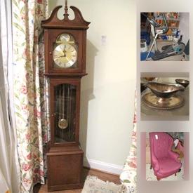 MaxSold Auction: This online auction features Tempus Fugit grandmother clock, Spode china, kitchenware, linens, books, large desk with glass top, dining table with chairs, Black and Decker edger, Worx leaf blower, DeWalt table saw, vintage Shirley Temple doll, wall art, metal shelving units, Raleigh bicycle, holiday decor, and much more!