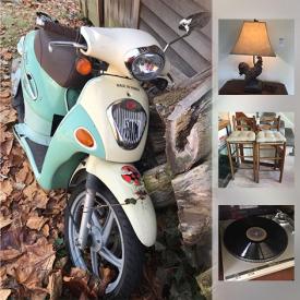 MaxSold Auction: This online auction features a Peoples scooter. Vermont Castings wood stove. FURNITURE: Baker furniture sofa's and chairs; vintage dresser; twin sleigh bed; desk and chair; vintage wrought iron love seat, table and chairs; teak benches. SPORTING GOODS: Fishing tackle, many rods, racks and books; golf clubs and bags; skis; surfboard; boat gear. VINTAGE; Luggage; steamer trunk; cameras. OUTDOOR: Front gate , Charbroil gas grills; Weber grill; Homelite chain saw. Yard and Garden: Craftsman lawn mower/power tools. CHINA; Lustre ware tea set and much more!