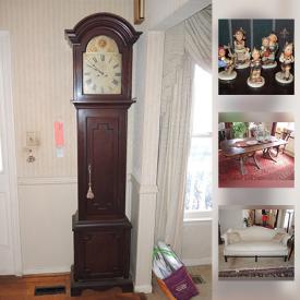 MaxSold Auction: This online auction includes vintage grandfather clock, furniture such as Sherrill sofa, mahogany dining table, patio furniture and antique marble top dresser, collectibles such as Hummel figurines, Noritake china, and Waterford stemware, art such as signed prints, Winchester oil painting, and wall tapestry, Asian pottery, faux plants and much more!