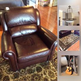 MaxSold Auction: This online auction features Leather Loveseat, area rug, coffee table, Meubles Strathroy Buffet Hutch, Fender Squier P Bass Electric Guitar, Minton China, A On Flag Dishes, Sterling Cutlery and much more!