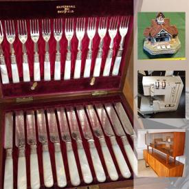 MaxSold Auction: This online auction features Collectibles: Huge collection of thimbles and David Winter cottages. Furniture: Teak MCM furniture. Power tools and building supply/ tiles. CHINA: Noritake "Carolyn" 16 piece place settings. Appliances. Sewing. Sporting goods and much more!