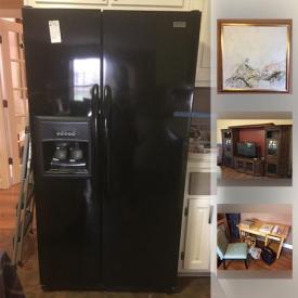 MaxSold Auction: This online auction features lamps, wall art, curtains, entertainment centers, candle holders, luggage, holiday decor, vacuum, oven, microwave, fridge, DVDs, washer and dryer, workout equipment, hose, water heater, scuba equipment, chandeliers, pool, shelving, and much more!