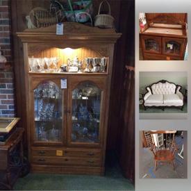 MaxSold Auction: This online auction features FURNITURE: Dining room, living room, bedroom including two four post beds, Link Taylor/Broyhill dressers/end tables; office; white wicker; patio. COLLECTIBLE: Majolica plate; Pewter; souvenir spoons; Singer treadle sewing machine table base. GLASS/CRYSTAL: Fostoria stemware; serving pieces; 2 punch bowl sets. CHINA: Christmas dishes; wash basin and pitcher; Royal Staffordshire "Tonquin" dishes. APPLIANCES: GE Profile fridge, Maytag washing machine, GE electric dryer. YARD AND GARDEN: Bolens Briggs and Stratton lawnmower. TOOLS: Band saw; hand tools; hardware. Fishing and Golf and much more!