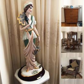 MaxSold Auction: This online auction features FURNITURE: Dining room suite with china hutch, table and 6 chairs; den/living room; vintage kitchen table and 6 chairs; solid oak table and chairs; bedroom. ART: Guiolo Cortese statue with stand, electronics and more!