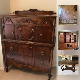 MaxSold Auction: This online auction features coffee table, love seat, torchiere lamp, Antique Secretary Desk, Oak Coffee Table, Antique Rocking Chair, Cast Iron Outdoor Bench, and much more!