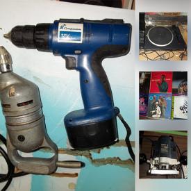 MaxSold Auction: This online auction features power tools such as Mastercrafter miter saw, Dewalt drill, professional jointer, and Stanley pneumatic nailer, collectibles such as vintage bottles, crystal ware, and comic books, PS3 games, Star sump pump, iRoomba, LPs, leather jackets, Karcher pressure washer, and much more!