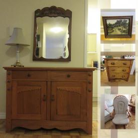 MaxSold Auction: This online auction features furniture such as antique cabinet with mirror, vintage oak secretary desk, glider rocking chair, and teak hutch, art such as watercolour paintings, antique print, and J Hauston numbered print, silverplate and brass items, glassware, German dolls, costume jewelery and much more!